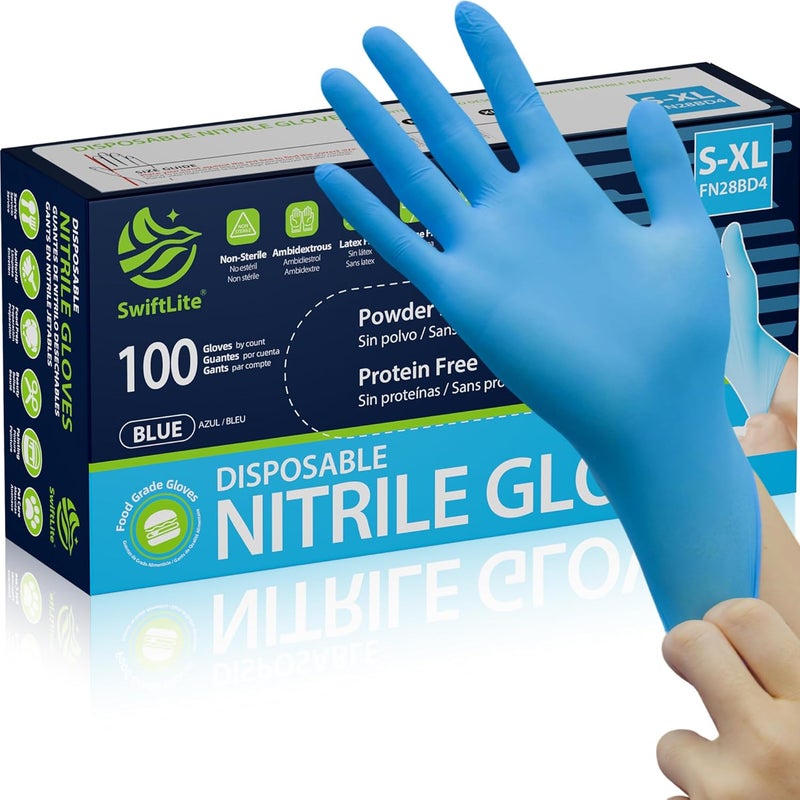 Swift Lite Nitrile Gloves, Food Safe Disposable Gloves Latex Free, Blue Rubber Gloves Powder Free for Cooking and Cleaning - Image 1